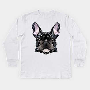 French Bulldog Geometric Portrait - Black Kids Long Sleeve T-Shirt